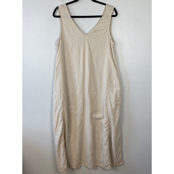Tahari Linen Blend Midi Dress Shift V-neck Lagenlook Coastal Grandma Size Medium - Picture 1 of 10